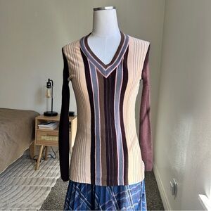 Vintage 70s Roncelli Striped V-Neck Long Sleeve Sweater